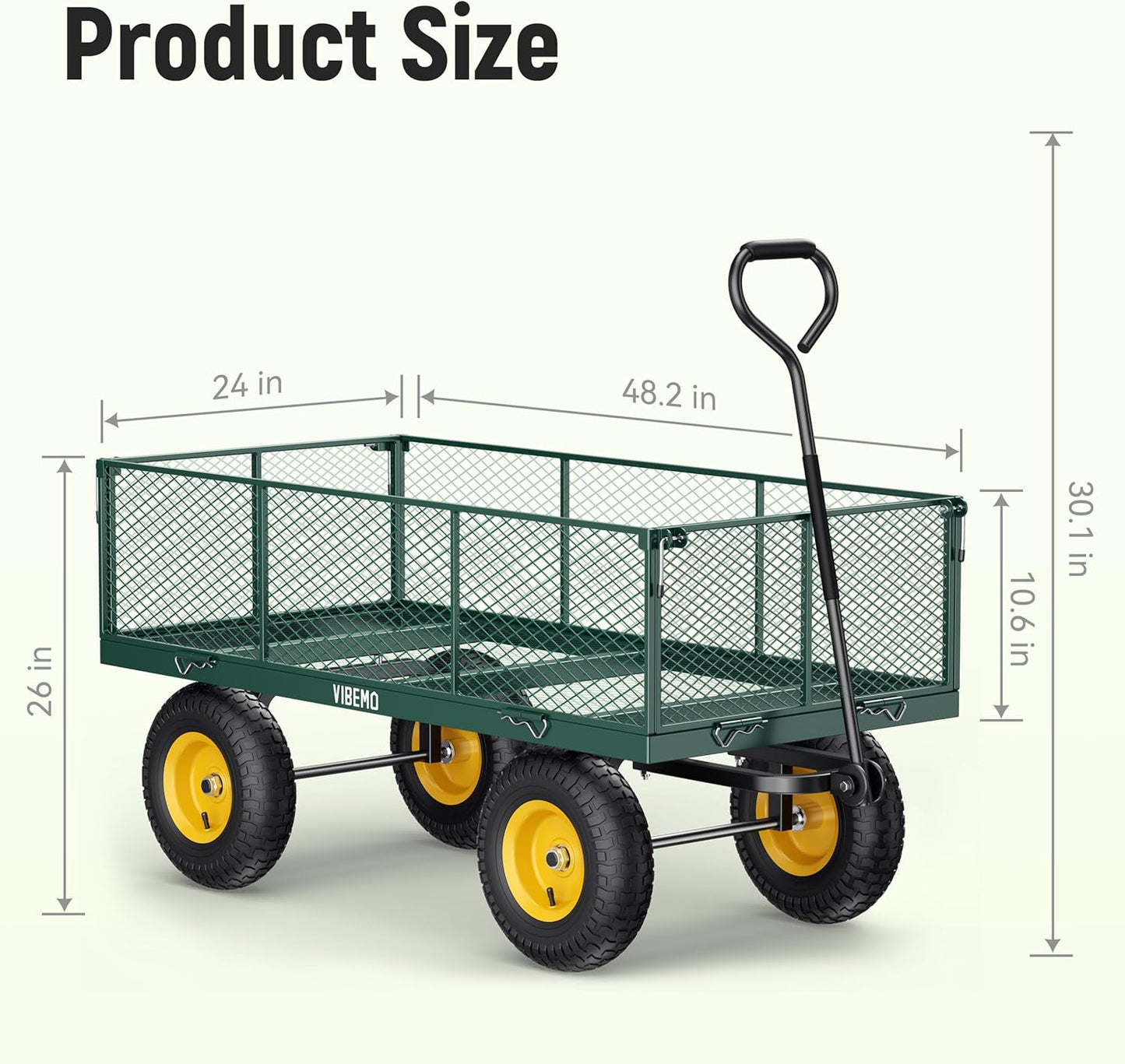 Steel Garden Cart, 2-in-1 1400 lbs Heavy Duty Utility Wagon, with Removable Mesh Sides to Convert into Flatbed, 240 U-Turn 13" Pneumatic Tires Garden Wagon for Farm Yard Lawn Garden Camping