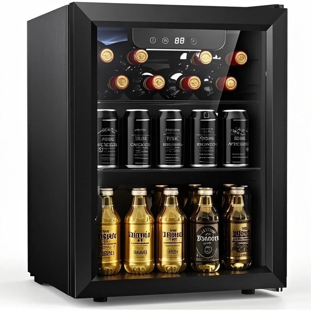 Auseo 126 Can Beverage Refrigerator and Cooler with Glass Door for Home/Office/Bar-Black