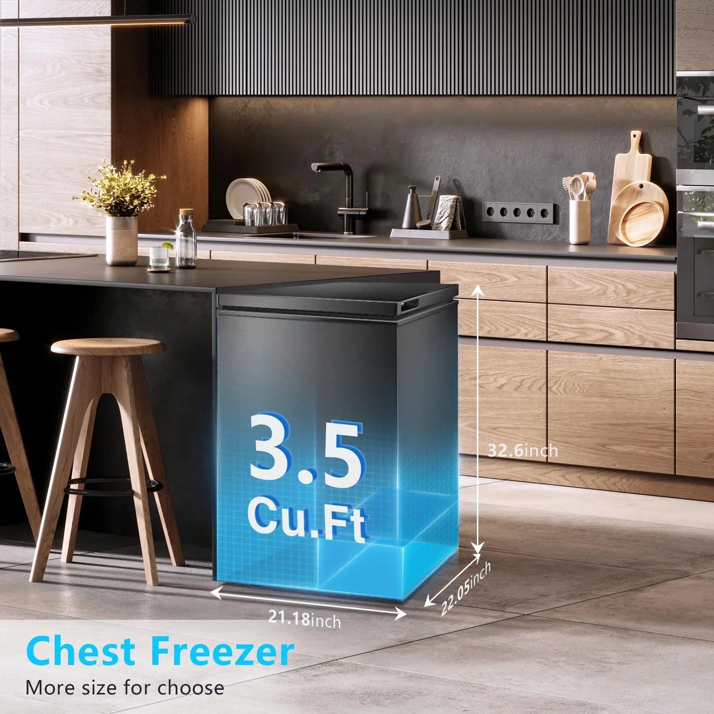 R.W.FLAME Chest Freezer 3.5 Cubic Feet with Baskets