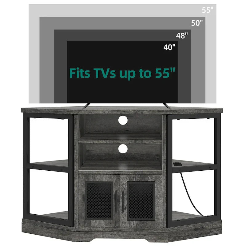 Farmhouse Corner TV Stand Entertainment Center Media Console for TVs up to 55 with Power Outlet