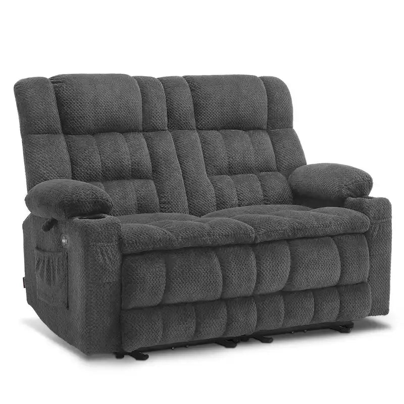 MCombo Power Loveseat Recliner, Electric Reclining Loveseat Sofa with Heat and Vibration, Cupholders, USB Charge Ports RS6314