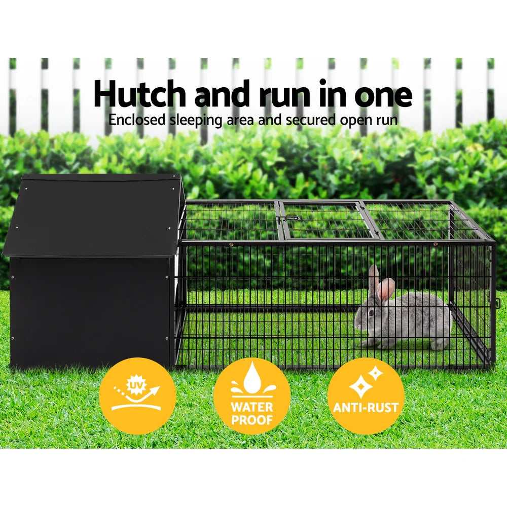 Weatherproof Metal Rabbit Hutch w/ Run & Secure Locks i.Pet
