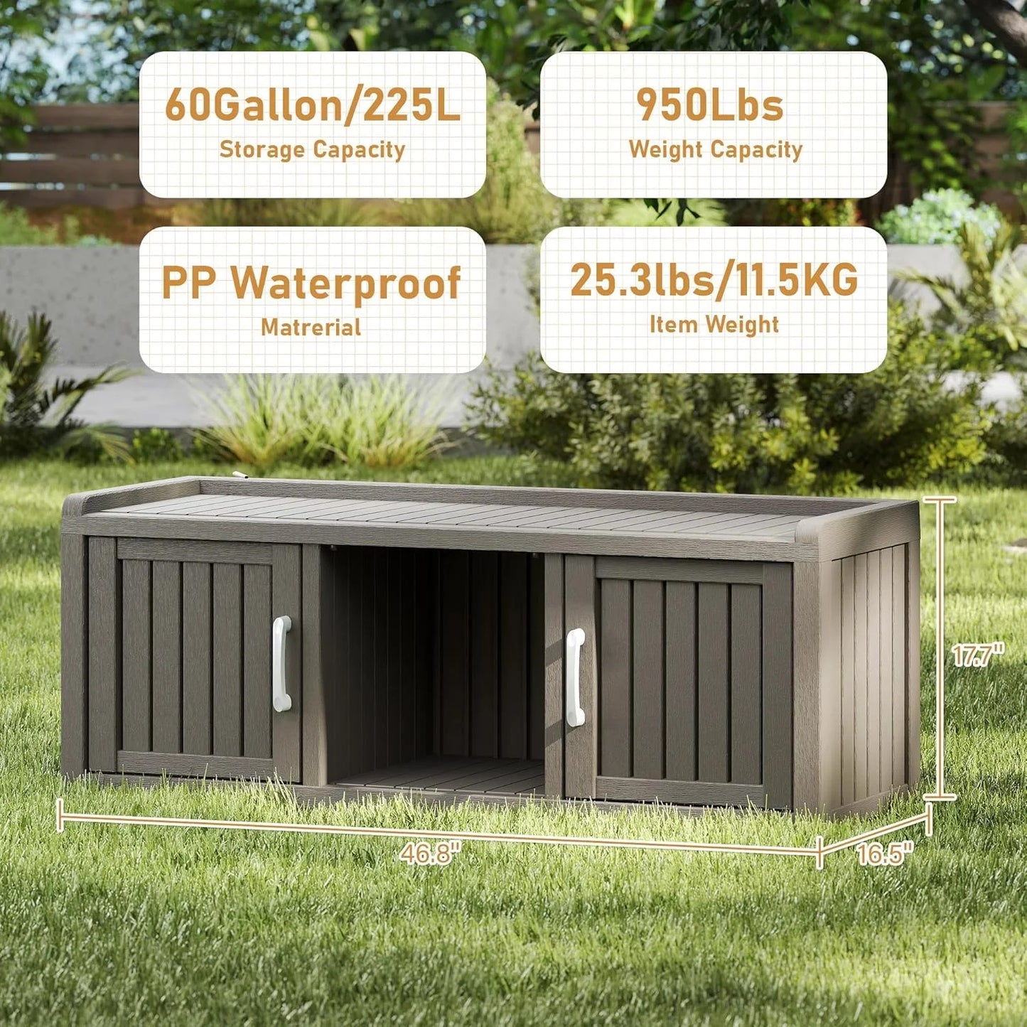 KAMABOKO Outdoor Shoe Storage Cabinet, Waterproof UV-Resistant Entryway Storage Bench Indoor Outdoor with 2 Barn Doors, Adjustable Shelves for Entryway, Bedroom, Hallway,Living Room(Black)