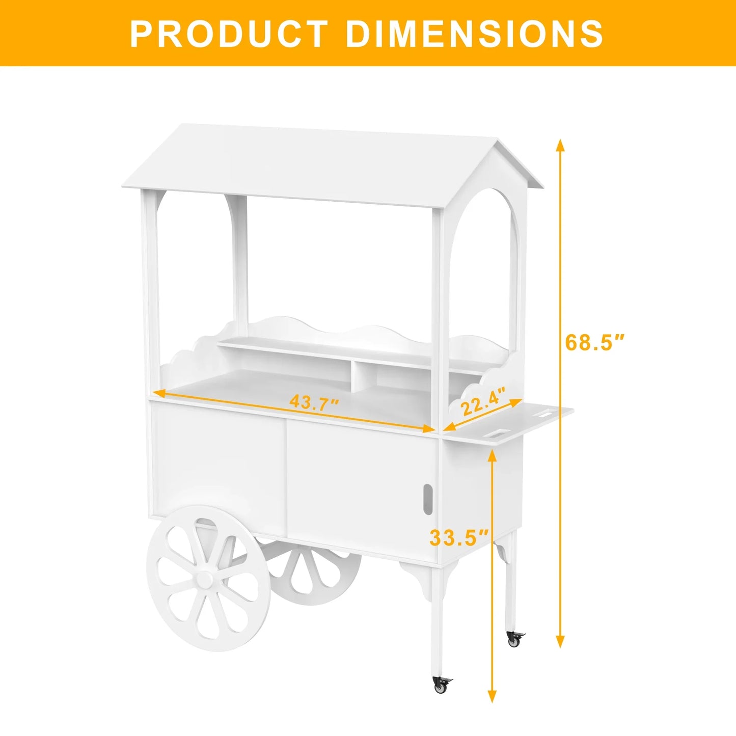 Candy Cart with Wheels for PartyWood Dessert Cart with Storage Cabinet