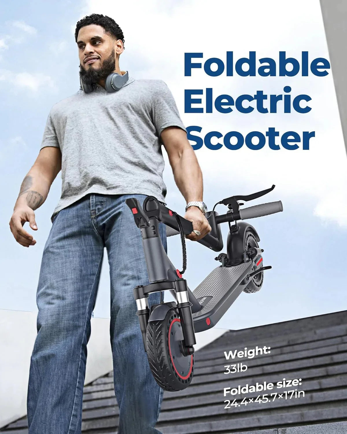 Electric scooter, 350W/500W powerful motor, 8.5"/10" solid rubber tires, 19/22 mph, 28/21/12 mile range, dual brakes