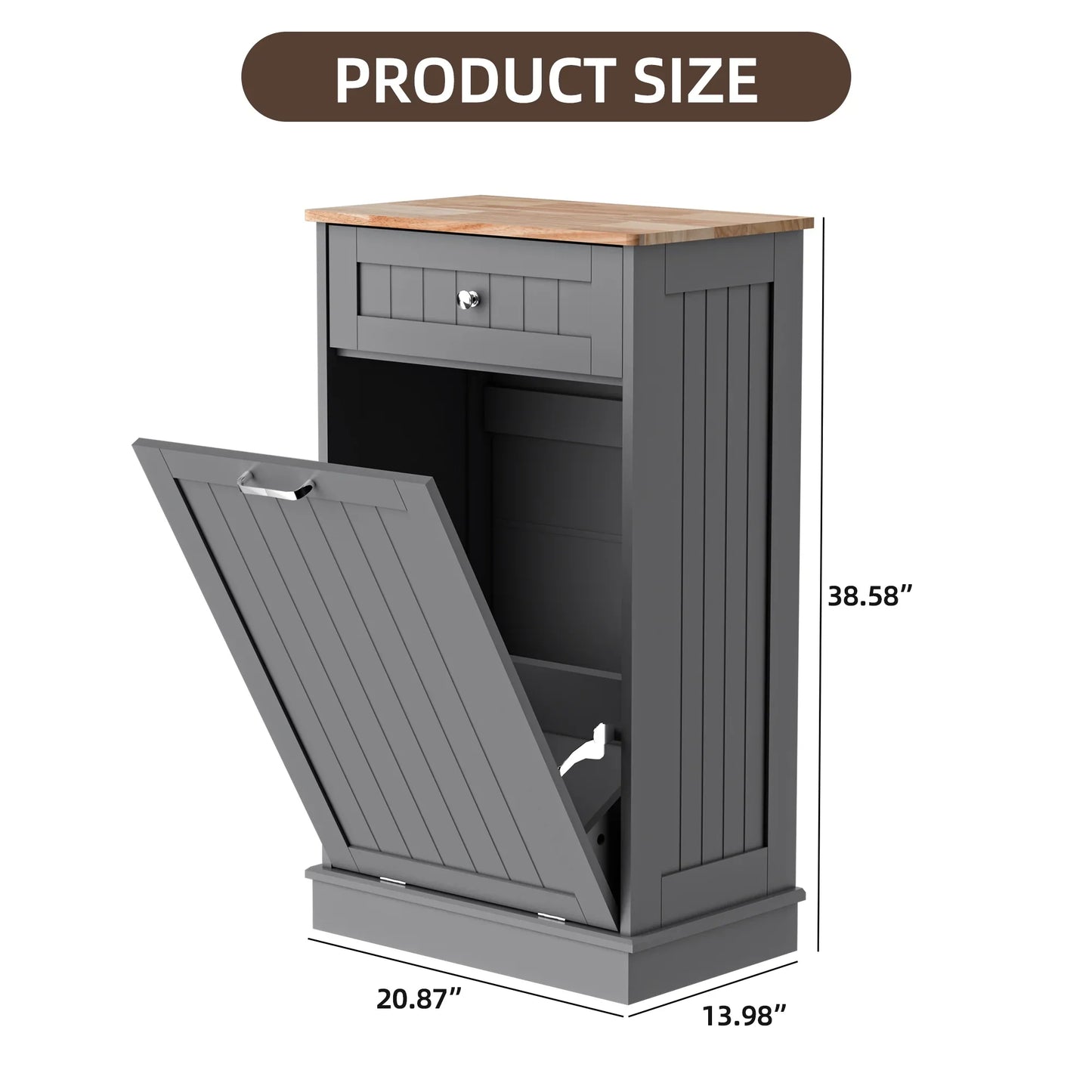 HARIPUL Single Tilt Out Trash Cabinet for 13 Gallon Waste Bin, Free Standing Kitchen Trash Can Cabinet with Drawers, White