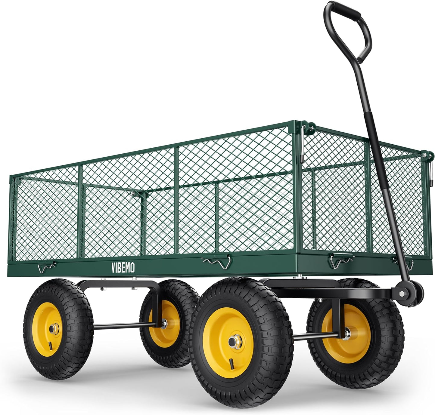 Steel Garden Cart, 2-in-1 1400 lbs Heavy Duty Utility Wagon, with Removable Mesh Sides to Convert into Flatbed, 240 U-Turn 13" Pneumatic Tires Garden Wagon for Farm Yard Lawn Garden Camping