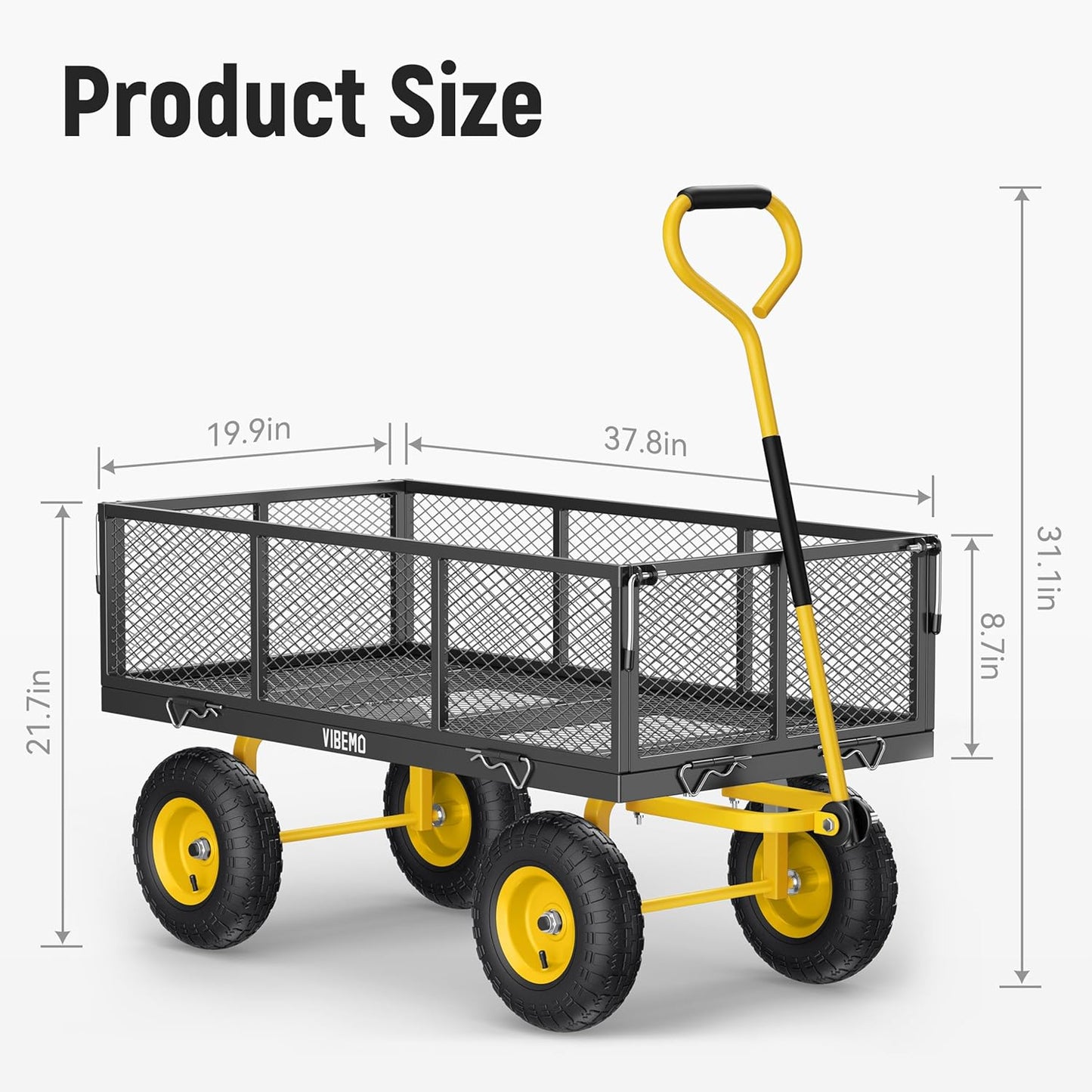 Steel Garden Cart, 2-in-1 1400 lbs Heavy Duty Utility Wagon, with Removable Mesh Sides to Convert into Flatbed, 240 U-Turn 13" Pneumatic Tires Garden Wagon for Farm Yard Lawn Garden Camping