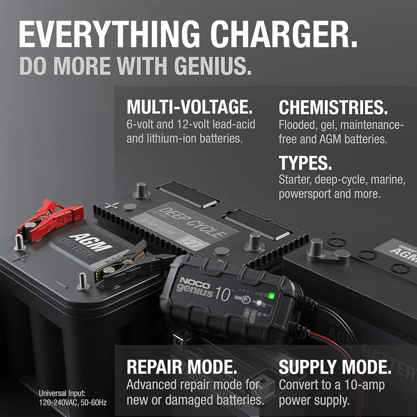 NOCO GENIUS10: 10A 6V/12V Smart Battery Charger, Maintainer and Desulfator