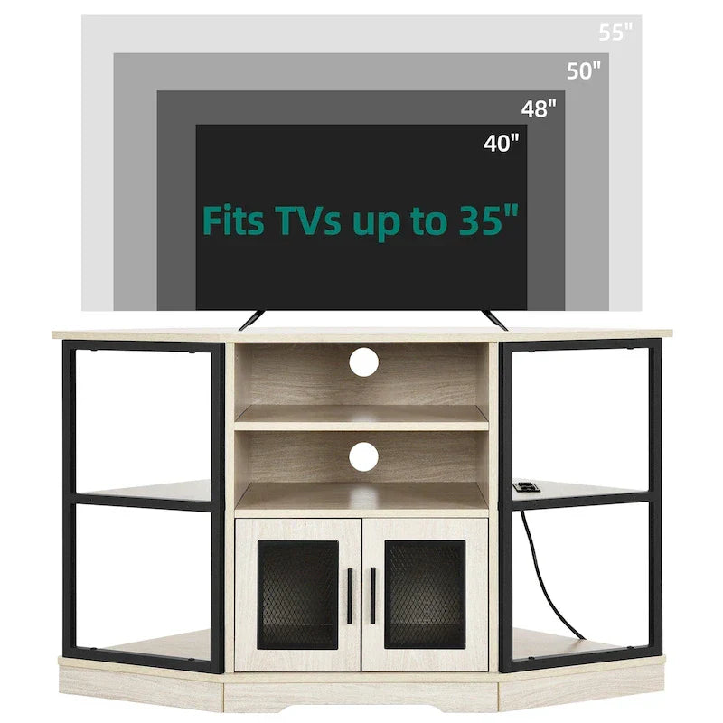 Farmhouse Corner TV Stand Entertainment Center Media Console for TVs up to 55 with Power Outlet