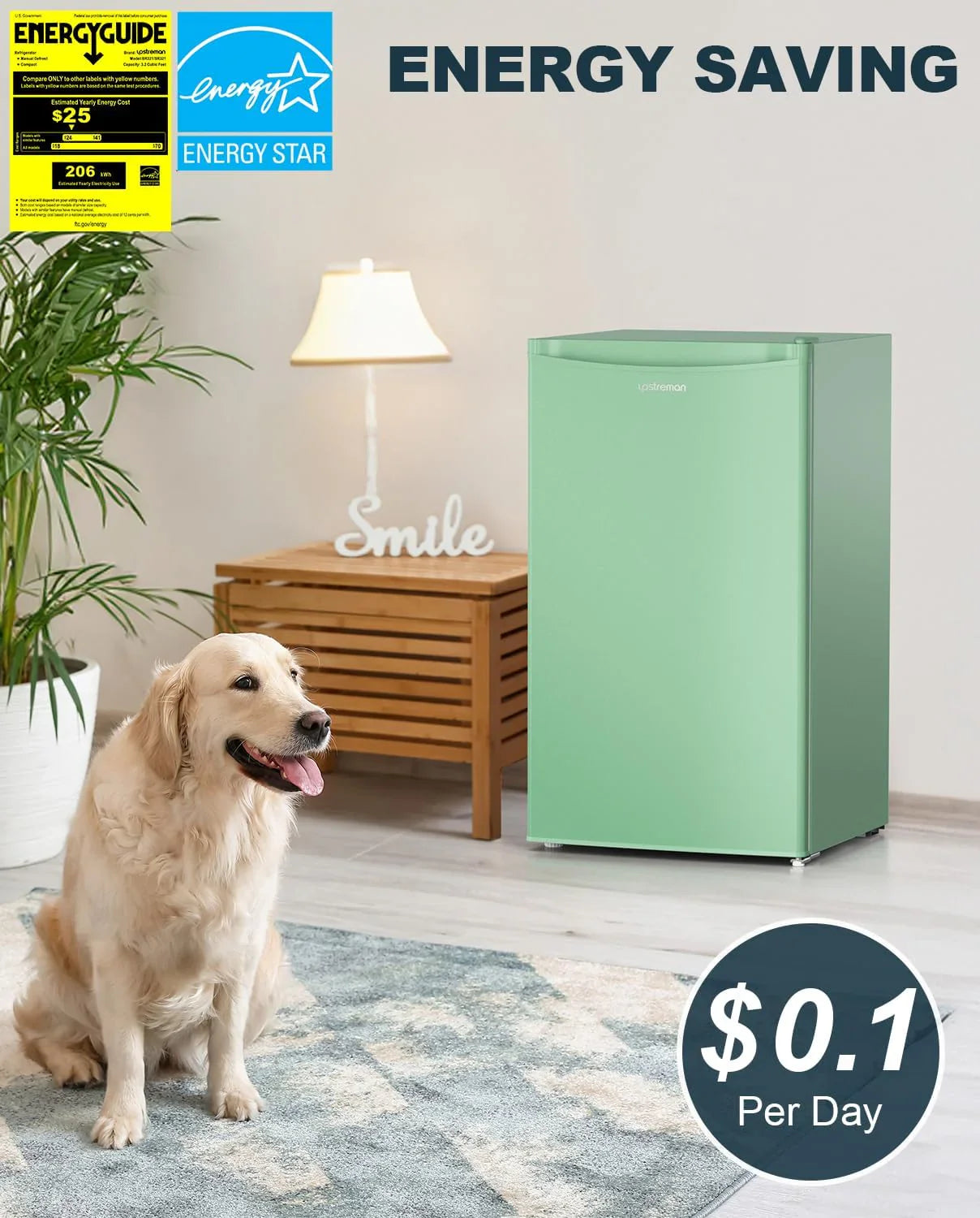 Upstreman 3.2 Cu.Ft Mini Fridge with Freezer, Single Door Mini Fridge, Dorm Fridge, Adjustable Thermostat, Mini Refrigerator for Bedroom, Office, Dorm, Black-BR321