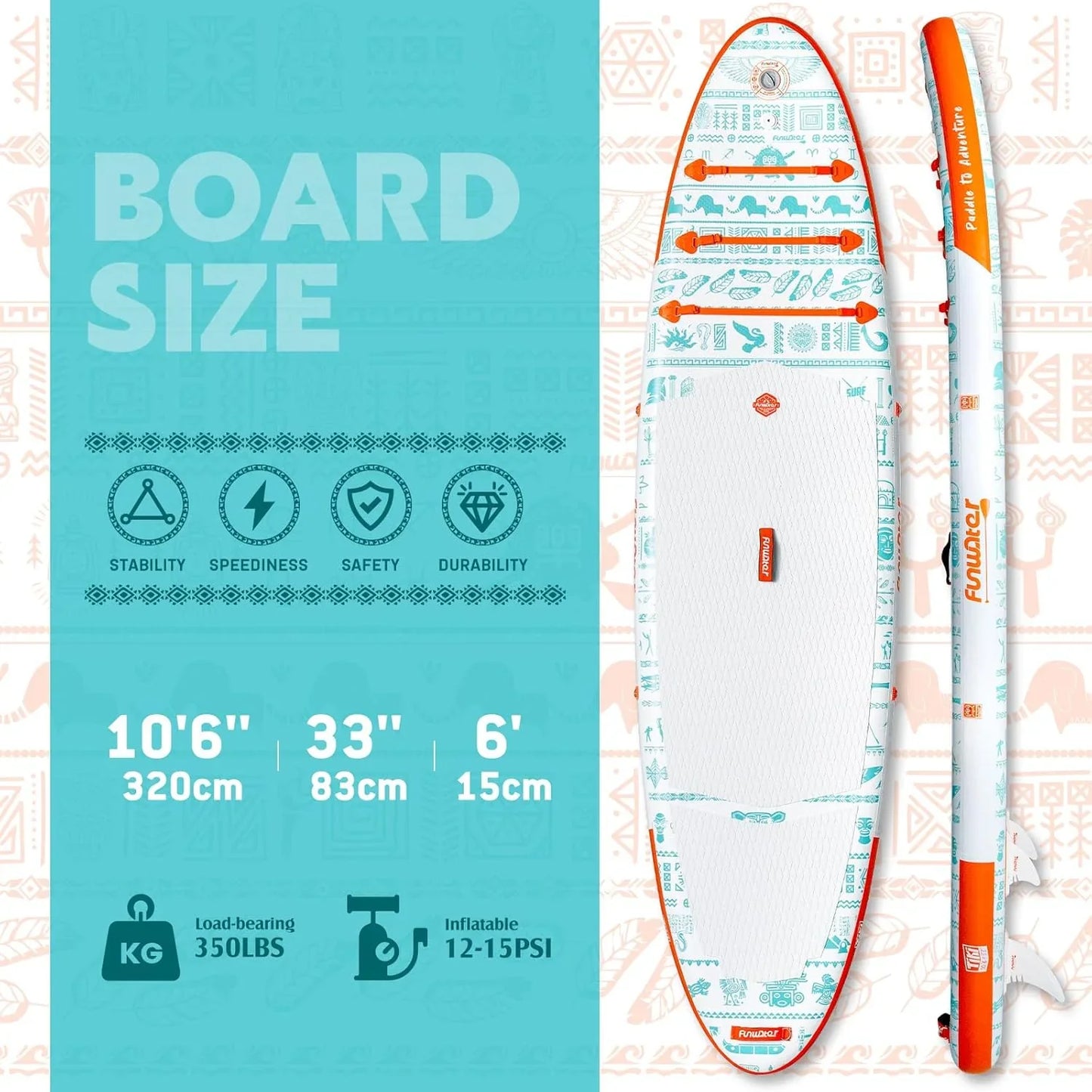 FunWater Inflatable Stand Up Paddle Board with Premium SUP Paddle Accessories, Non-Slip EVA Deck, 11'/10'6' Paddle