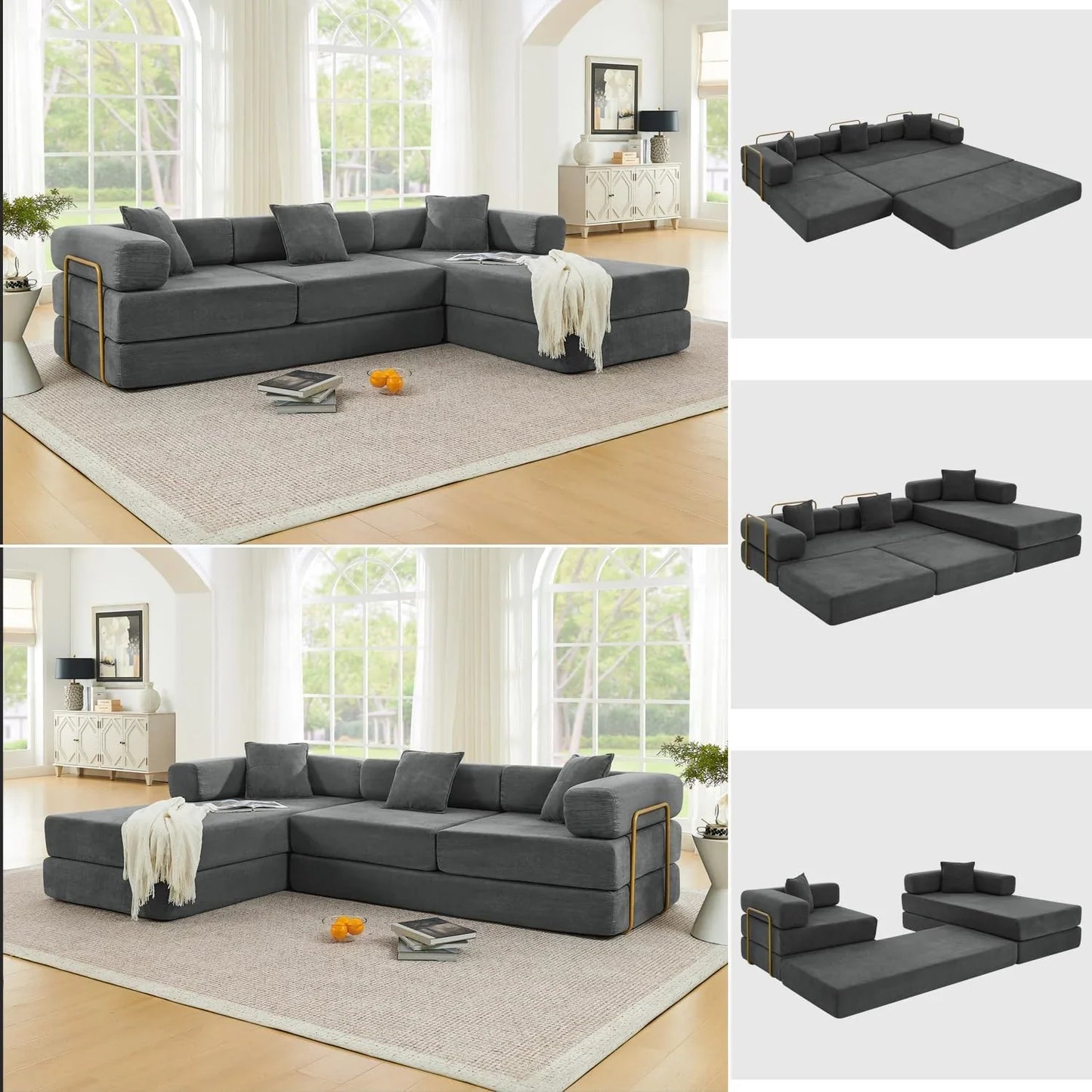 HANXIN 78 Inch Convertible Sleeper Sofa Bed, Folding Floor Mattress Couch
