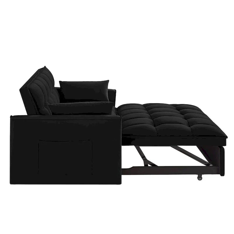 4 in1 Loveseat Sofa Bed with Armrests & Storage Pockets, Multi-Function Tufted Pull-out Sofa Bed with Adjustable Backrest