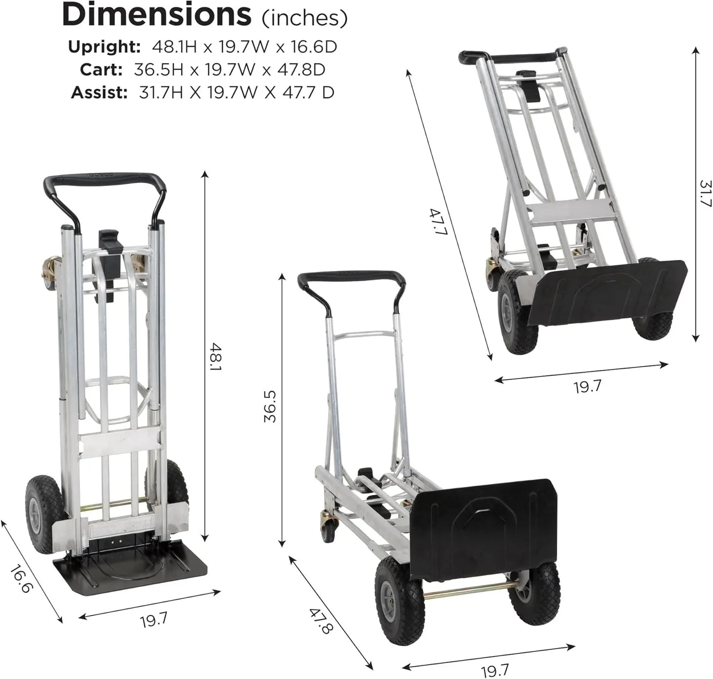 4-in-1 folding hand truck with puncture-proof wheels