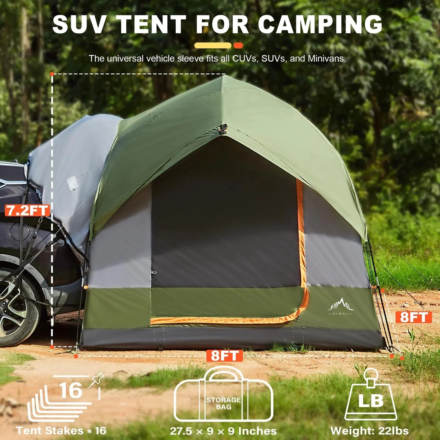 GoHimal Waterproof SUV Tent for Camping, 8FT L x 8FT W x 7.2FT H