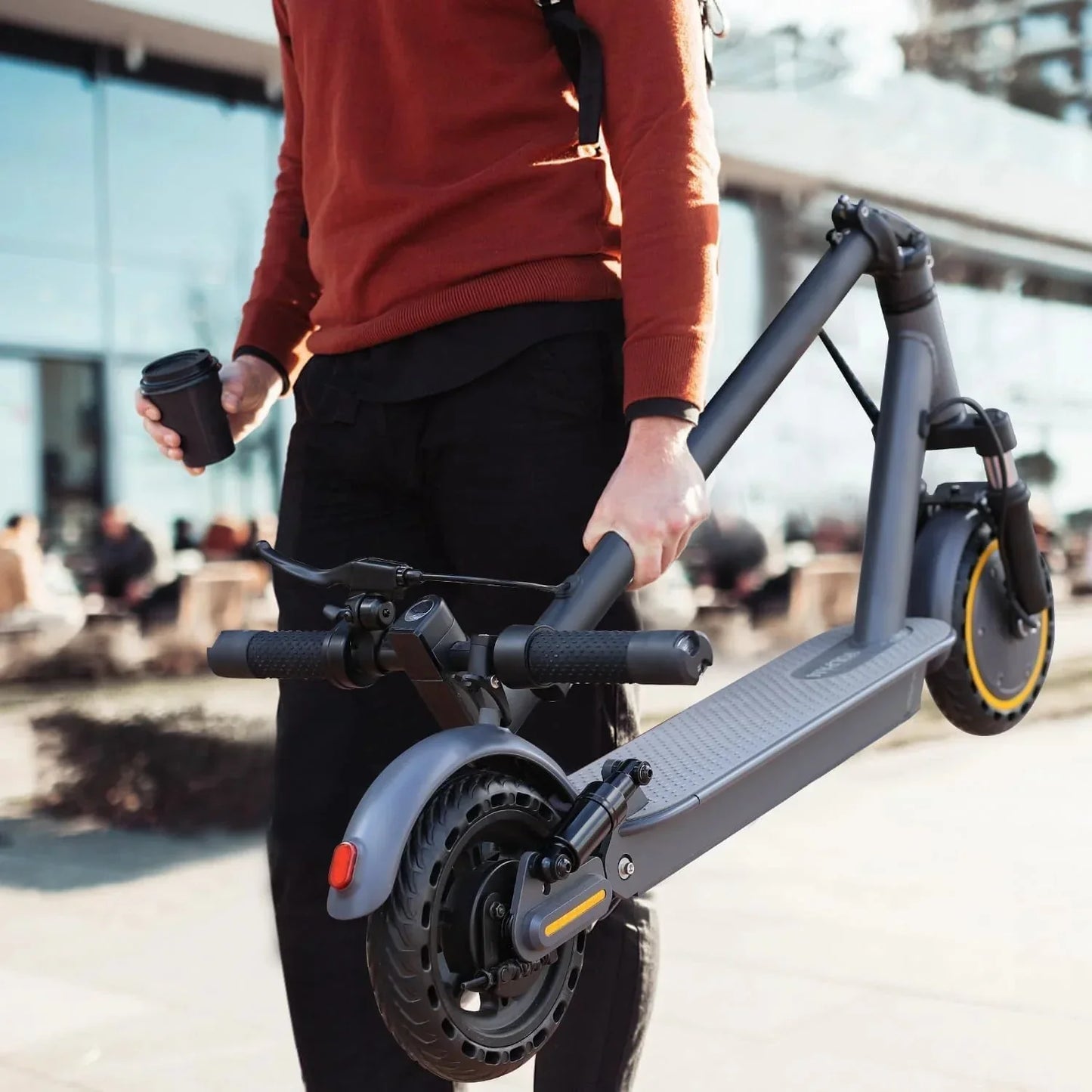 Electric scooter, 350W/500W powerful motor, 8.5"/10" solid rubber tires, 19/22 mph, 28/21/12 mile range, dual brakes