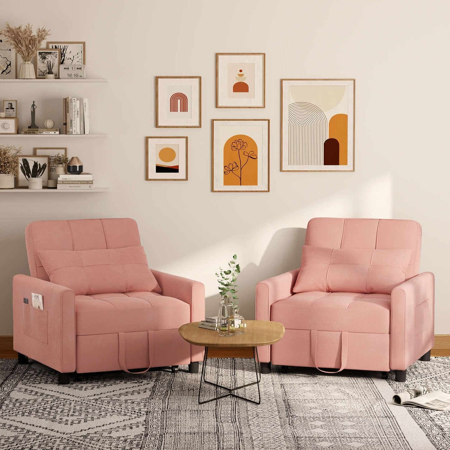 3-in-1 Adjustable Sleeper Sofa Bed, Pull Out Chair Sofa, Convertible Folding Bed for Living Room