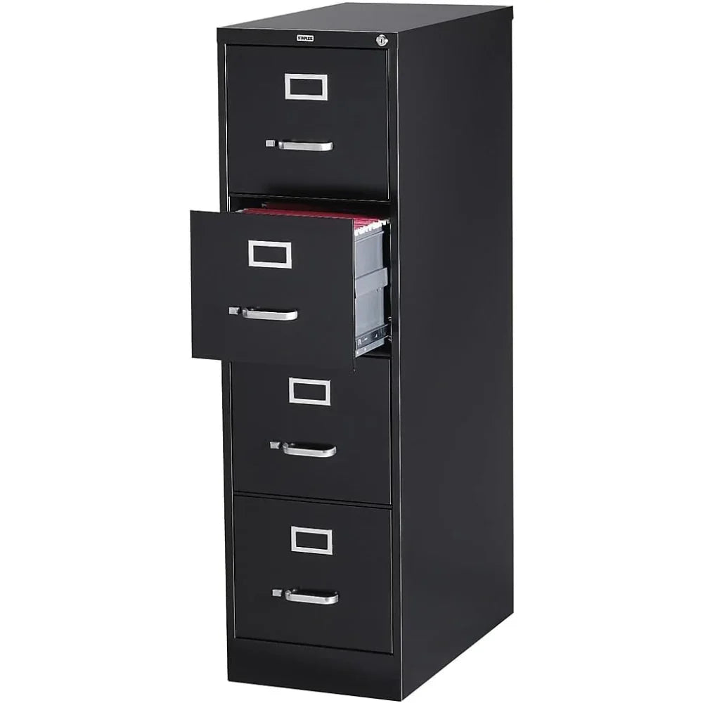 STAPLES 4-Drawer File Cabinet, Lockable, Black, 25"D x 15"W