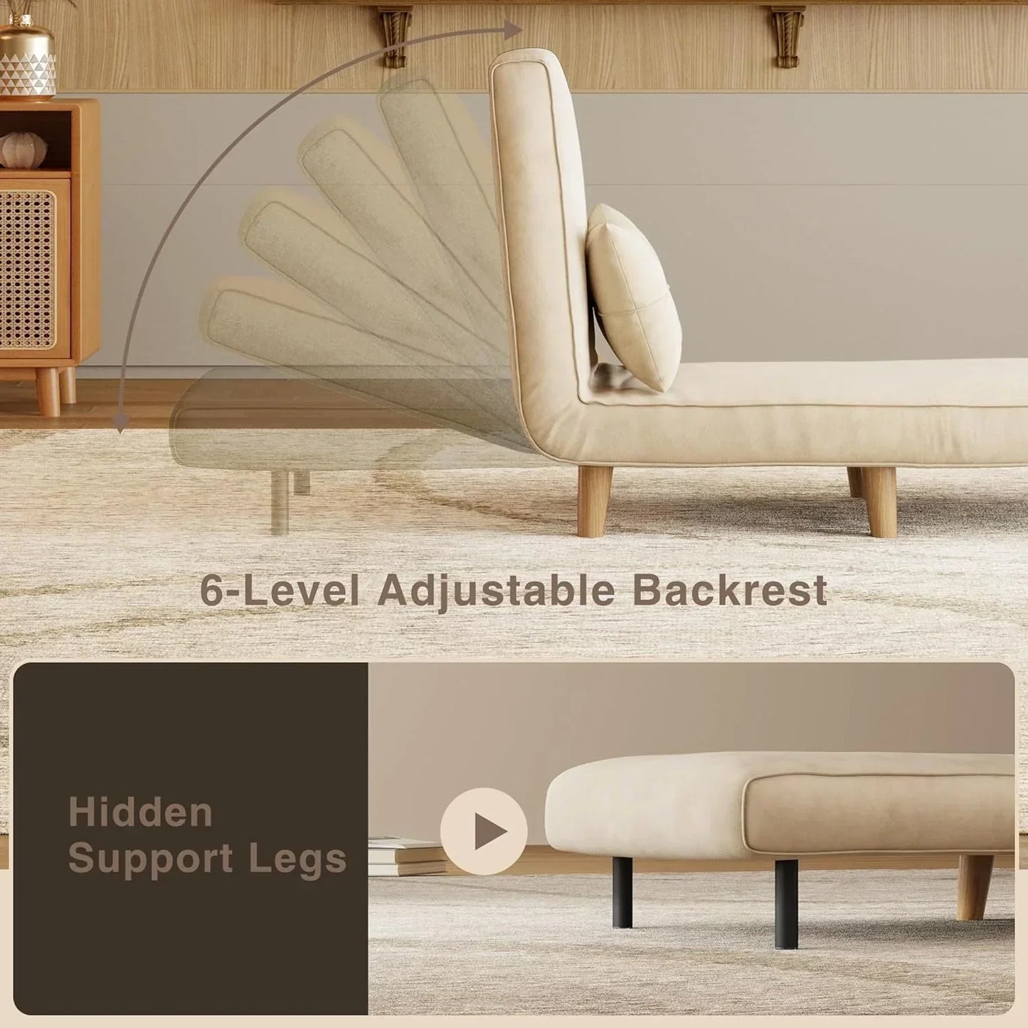 3-in-1 sleeper chair bed convertible chair bed futon sofa with adjustable backrest