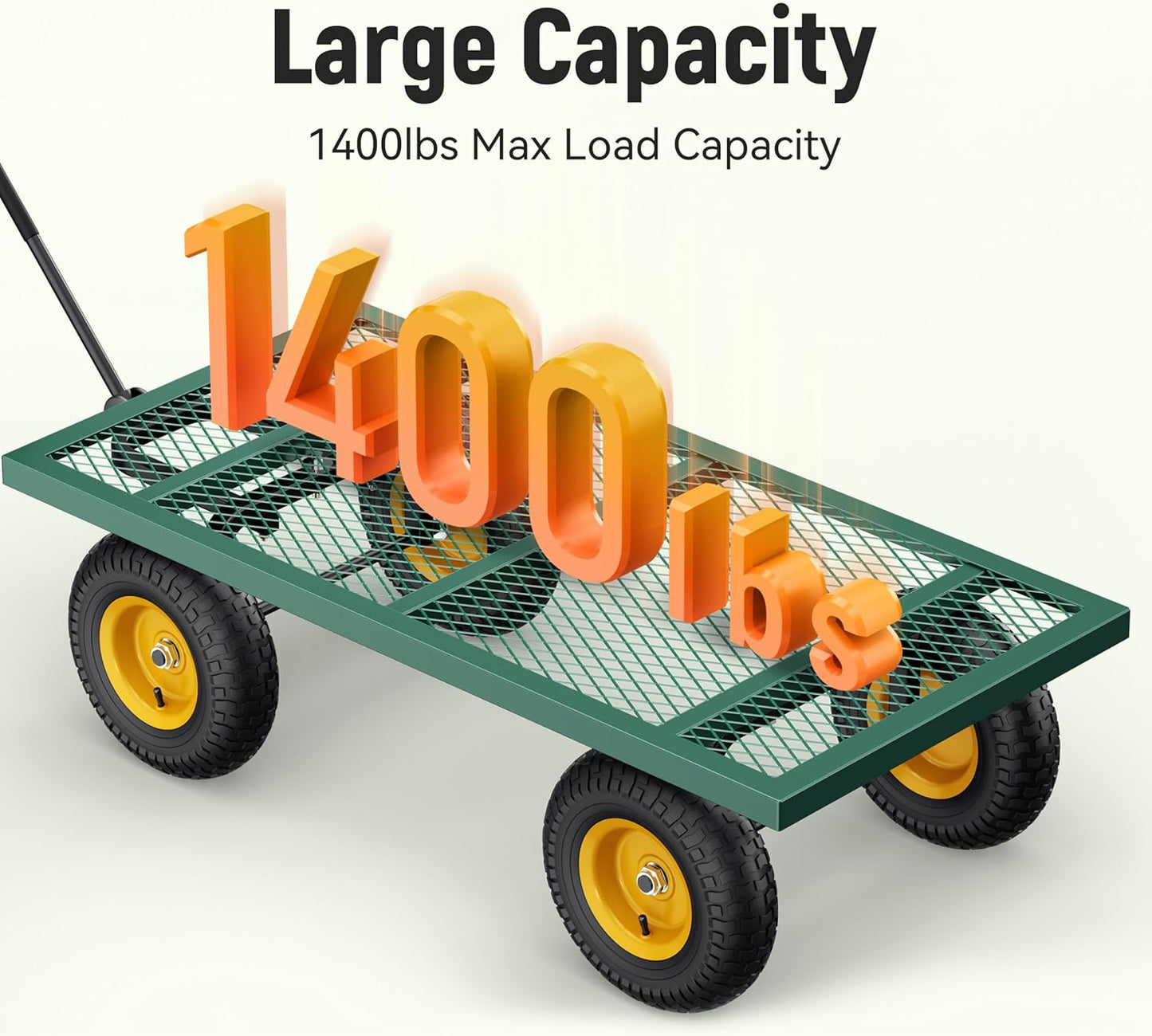 Steel Garden Cart, 2-in-1 1400 lbs Heavy Duty Utility Wagon, with Removable Mesh Sides to Convert into Flatbed, 240 U-Turn 13" Pneumatic Tires Garden Wagon for Farm Yard Lawn Garden Camping