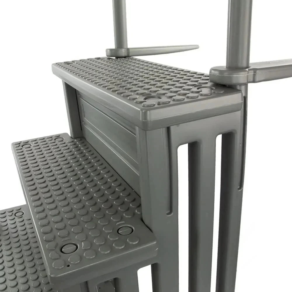 Non-slip entry steps for pools | Grey | For above-ground pools | Can be installed on terraces with a height of 122 to 137 cm | Load capacity up to 136 kg