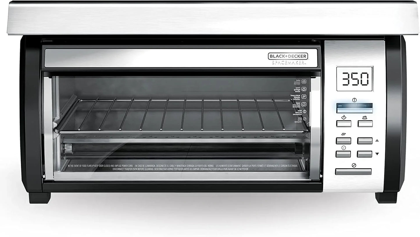 BLACK+DECKER SpaceMaker Under-Counter Toaster Oven, Digital Controls, Black/Stainless Steel, Fits 9测 Pizza, TROS1000D