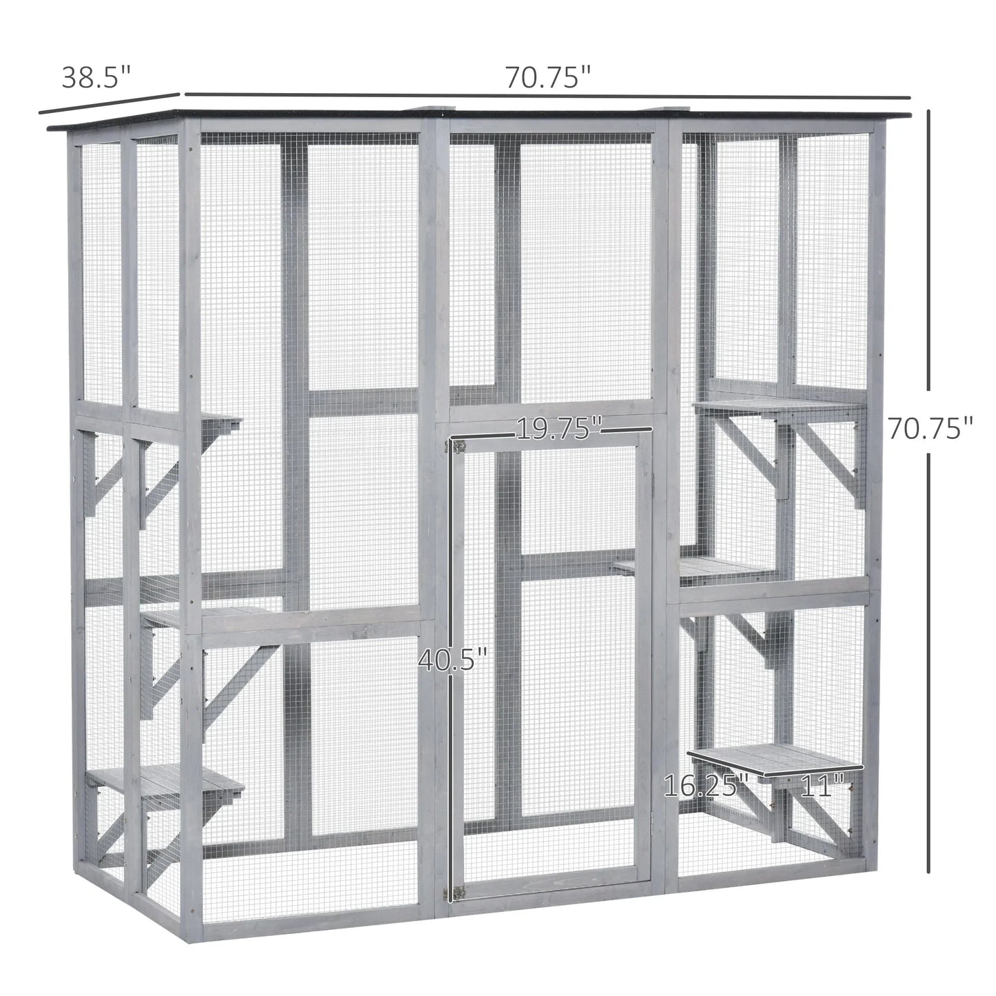 PawHut Wooden Catio Enclosure with Weather Protection, 6 Platforms, Outdoor, Large, 71" x 38.5" x 71"