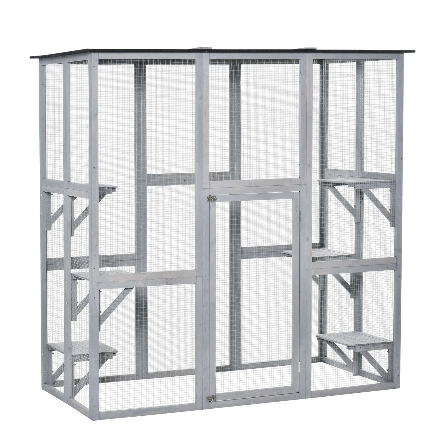 PawHut Wooden Catio Enclosure with Weather Protection, 6 Platforms, Outdoor, Large, 71" x 38.5" x 71"