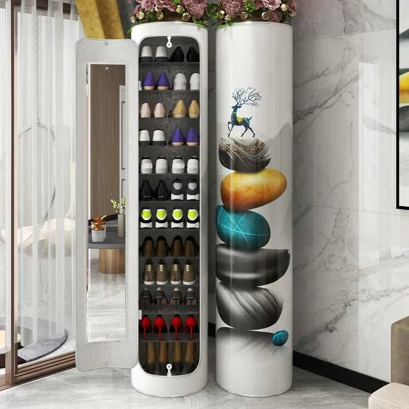 Large-capacity multi-layer rotating disinfection shoe cabinet with mirror + deodorizer