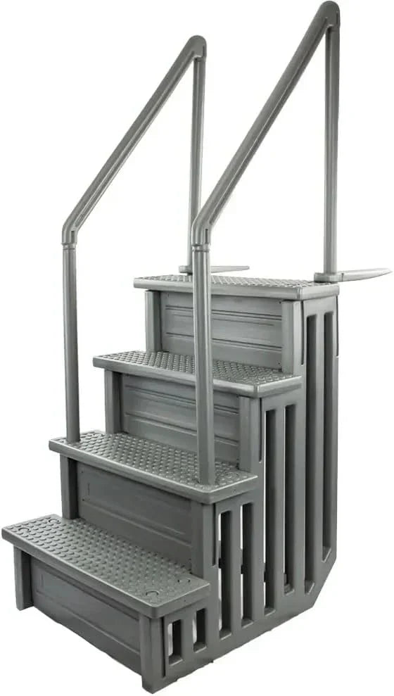 Non-slip entry steps for pools | Grey | For above-ground pools | Can be installed on terraces with a height of 122 to 137 cm | Load capacity up to 136 kg