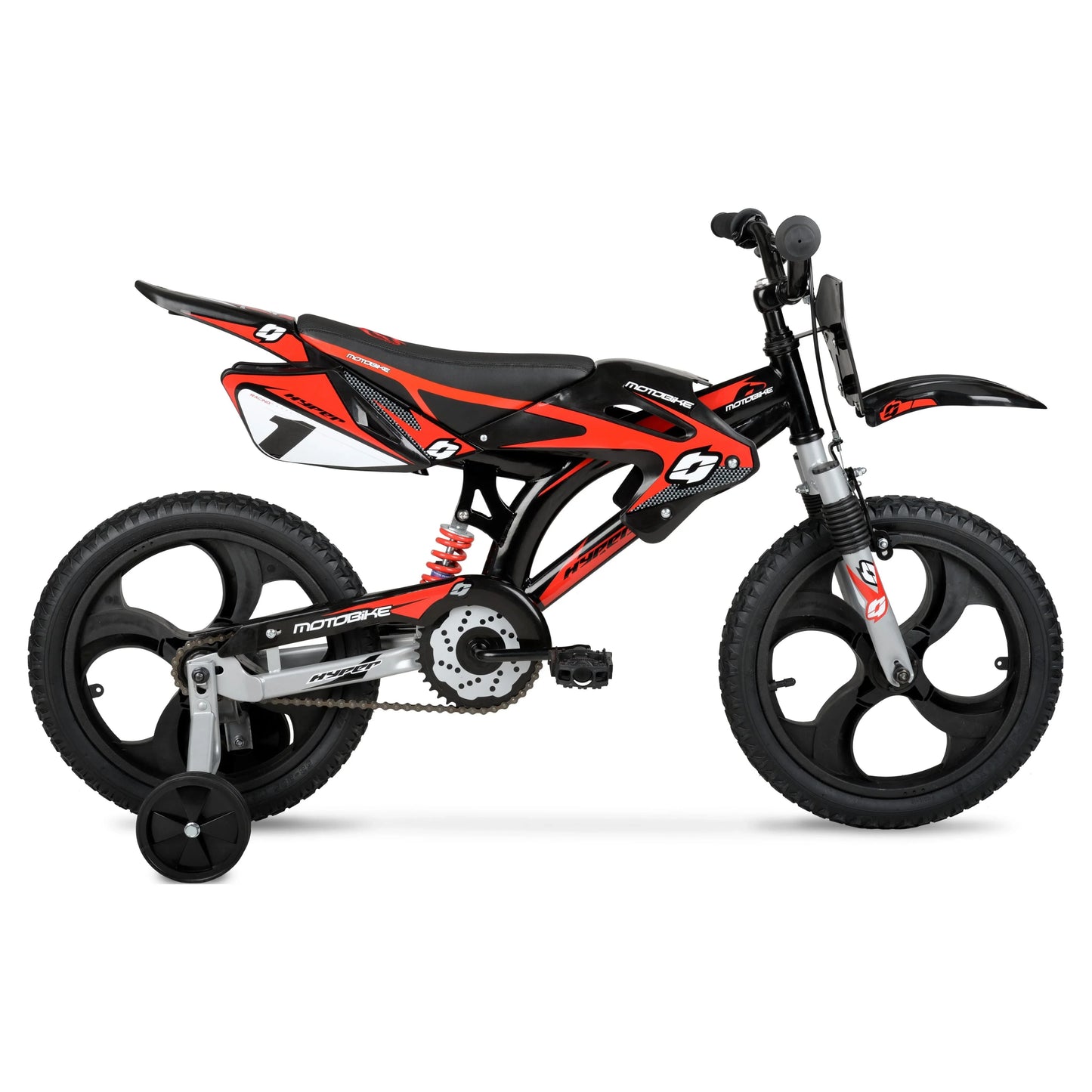 Hyper Bicycles 16" Kids Motobike with Mag Wheels, including training wheels, Black/Red